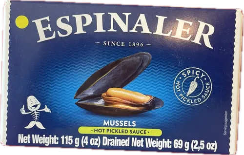 Espinaler hot pickled mussels tin